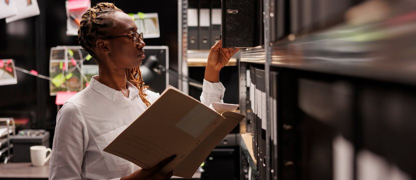 Librarian working with storing records